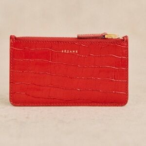 Sezane ALFRED LARGE CARD HOLDER Wallet. Red crocodile